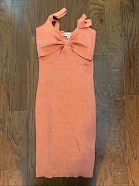 Bow-Front Knit Mini Dress in Coral